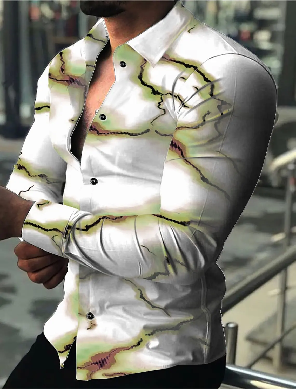 

Men's Shirt Light Printed Long Sleeve Lapel Outdoor Street Buttoned Printed Top Fshionable Csual Beathable Smmer Sring