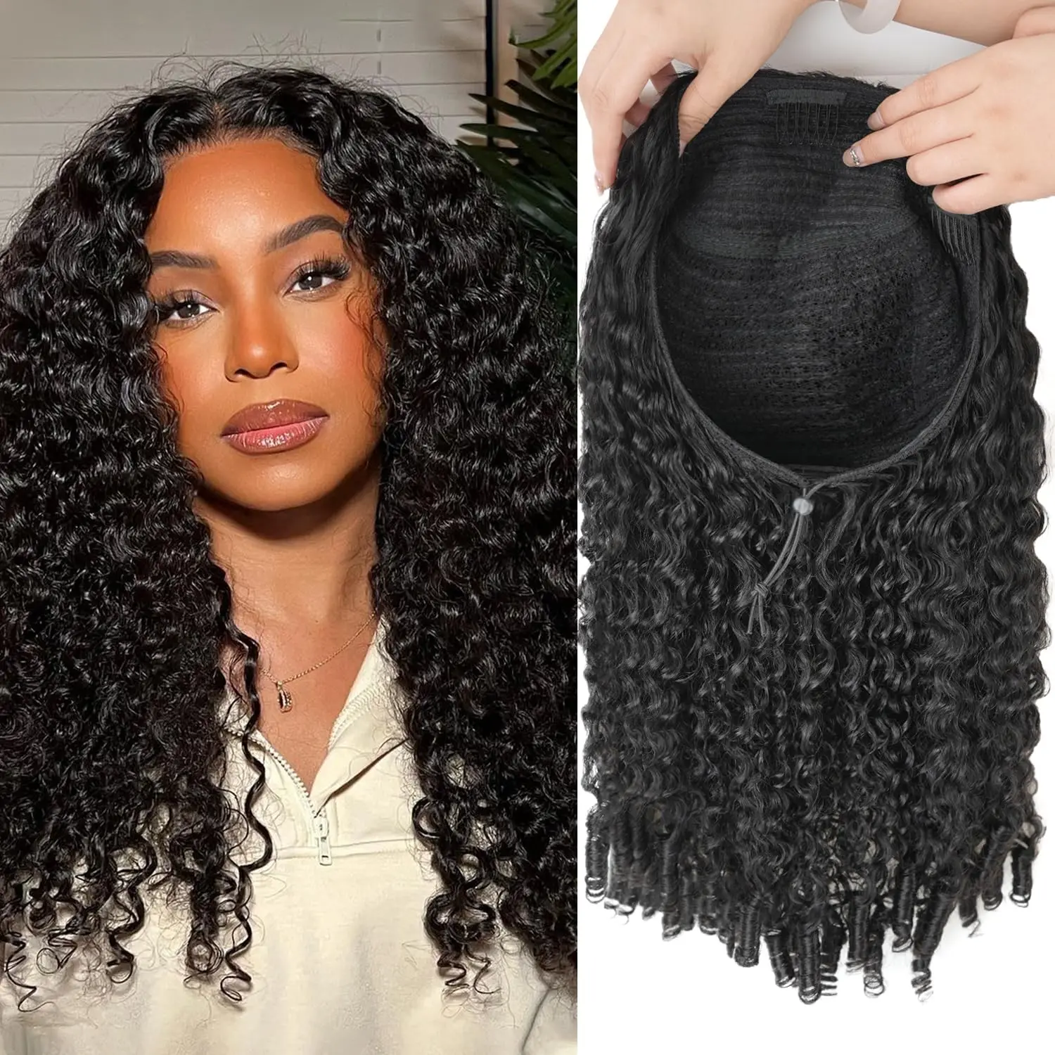 Burmese Curly Half Wig Human Hair 30 Inch Machine Half Wigs for Black Women 220% Density Kinky Curly 3 In 1 Breathable Cap Drawstring Seamless Flip Over Human Hair Half Wigs