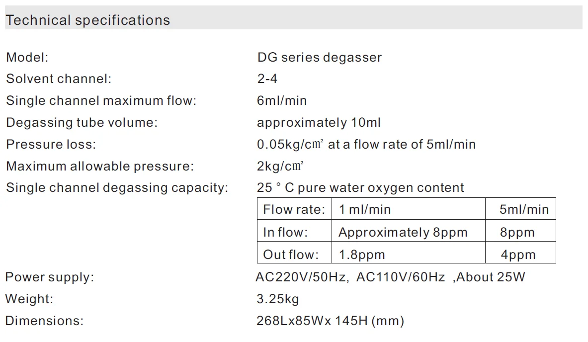 TPS-DG55 Mobile Phase Online Degasser with Optional 2, 3, 4 Solvent Channel for HPLC System