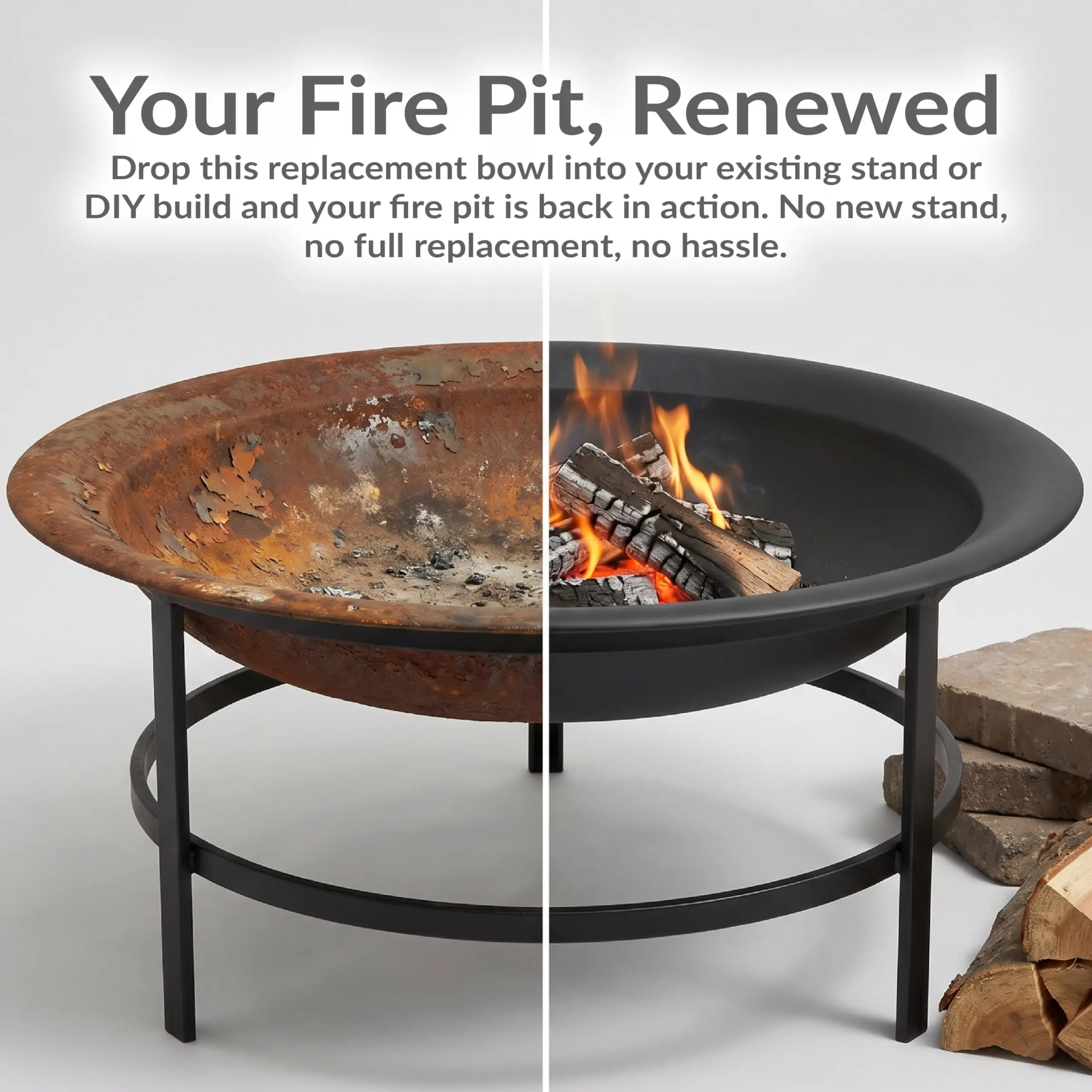 Sunnydaze Outdoor Fire Pit Bowl Replacement Insert, Round, Steel, Black