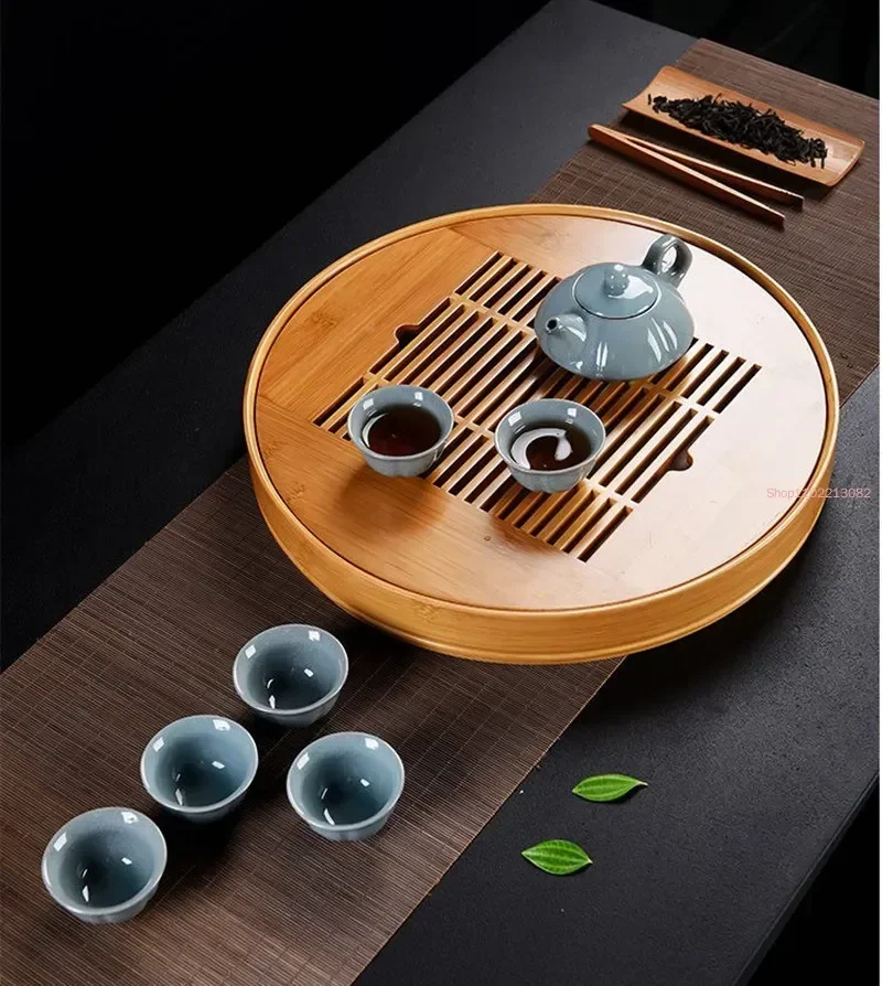 

Original Bamboo Tea Tray Water Storage Round Tea Table Chinese Tea Set Tool tea Board 1 pc
