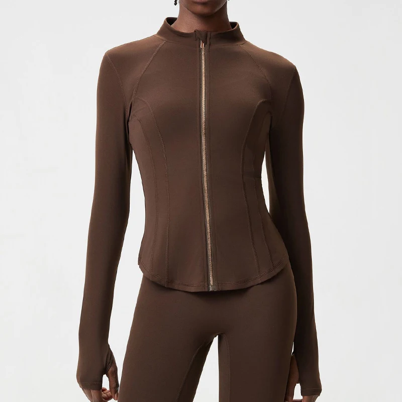 

Women Long Sleeve Yoga Jacket Solid Color Slim Fit Outdoor Running Coat Breathable Stretchy Gym Top Female Workout Clothes