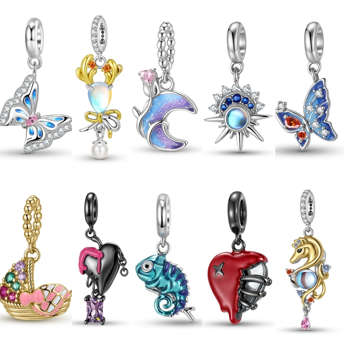 

STILLHOUSE 925 Sterling Silver Colorful Unicorn Blue Butterfly Beads Charm Pendant Fit Original Bracelet Diy Accessories