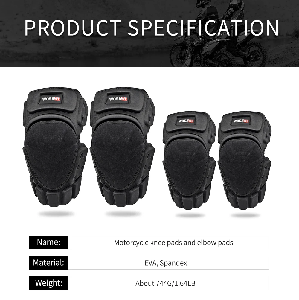 WOSAWE MTB Protective Gear Motorcycle Knee Pads Elbow Protector Adult Snowboard Downhill Motocross Armor Knee Guard Protection