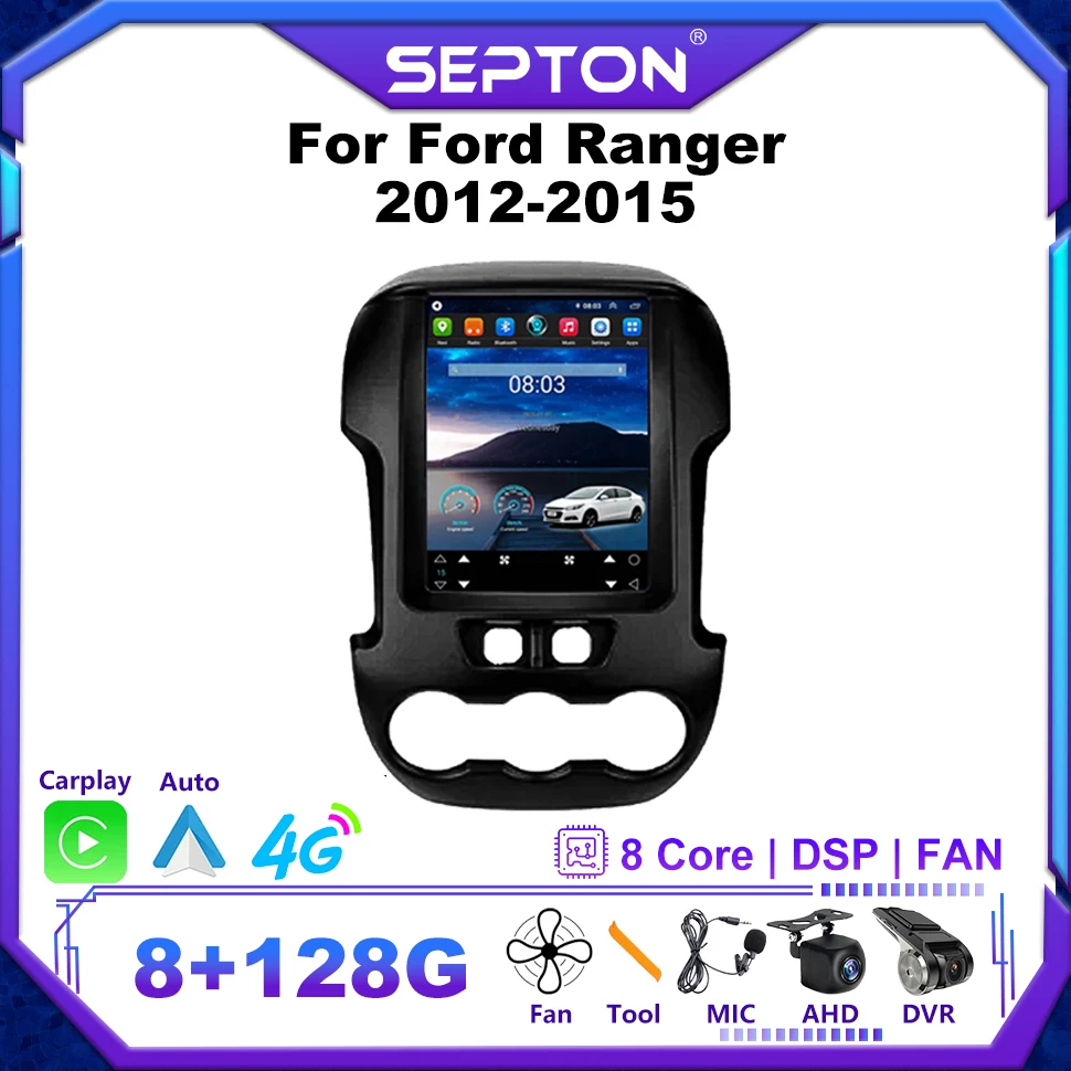 

Автомобильный радиоприемник SEPTON Android 12 для Ford Ranger 2012-2015 GPS Carplay 4G WIFI QLED головное устройство 2 Din мультимедийный видеоплеер