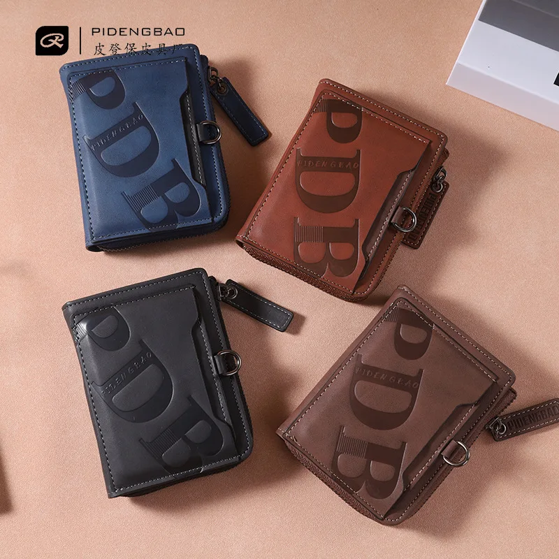

Мужской кошелек в стиле ретро из искусственной кожи, вертикальный многофункциональный кошелек на молнии, маленький кошелек большой емкости для удостоверения личности