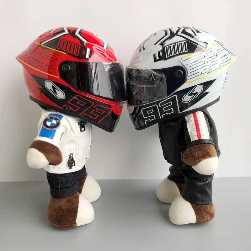 Small Toy Helmet Motorcycle Bear Helmet Leather Plush Toys Full Helmet  Motorbike Accessories Decoration Bear Tail Box Ornament