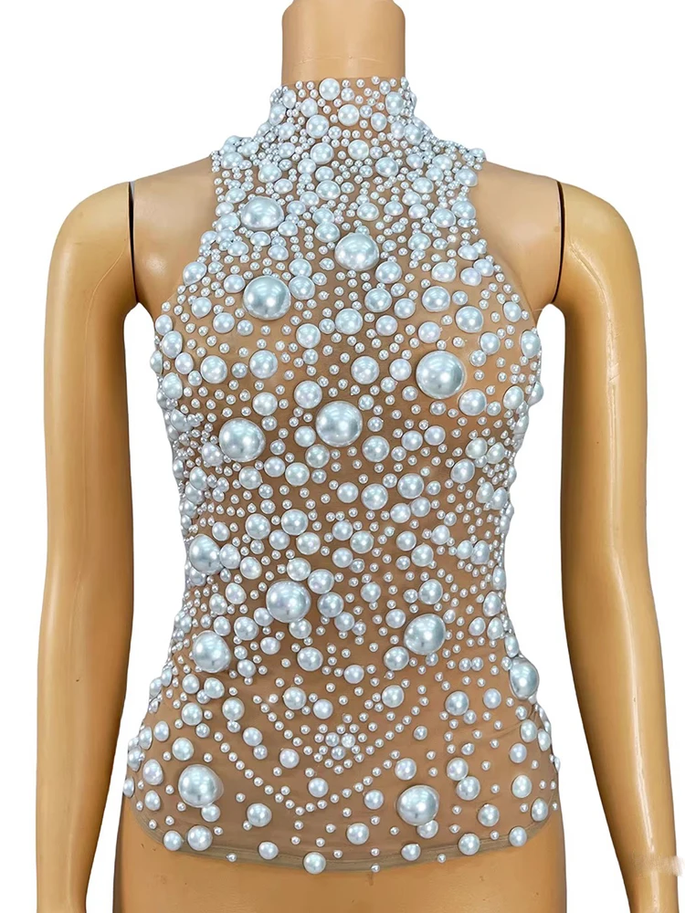 Wysokiej jakości seksowna bluzka z siateczki z gorącymi koralikami, na ramiączkach, z dekoltem typu halter, nowa modna odzież damska na zamówienie 2025