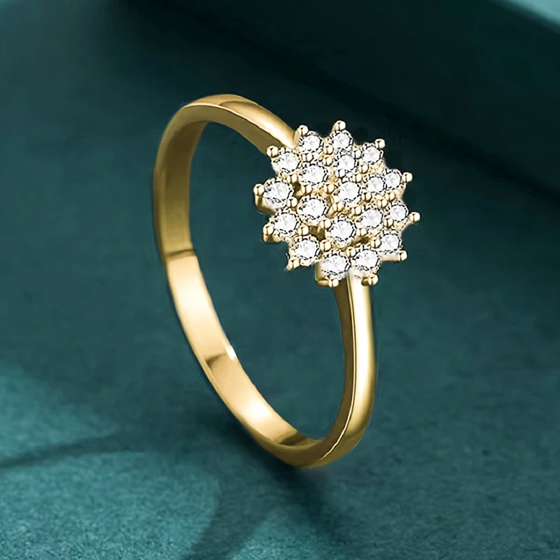 Huitan Shiny Flower Rings for Women Fashion Stylish Gentle Finger Accessories Graceful Dainty Lovely Jewelry for Wedding Party