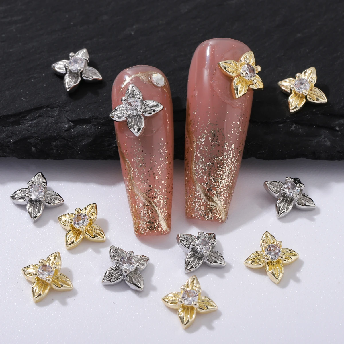 Zircão trevo de quatro folhas Flash prego broca, simples e versátil, decoração japonesa, Ins vento, 6 pcs