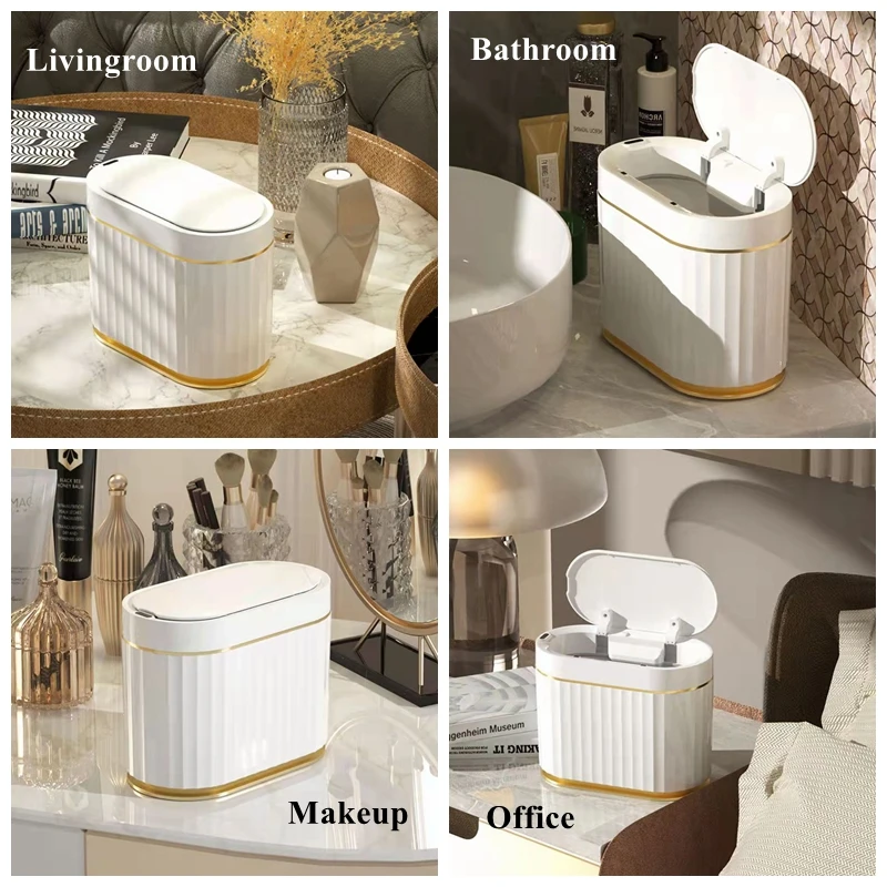 4L Automatic Sensor Trash Can Desk Waste Bin Paper Basket Luxury Induction Smart Garbage Bin For Bathroom Toilet Bin Waterproof