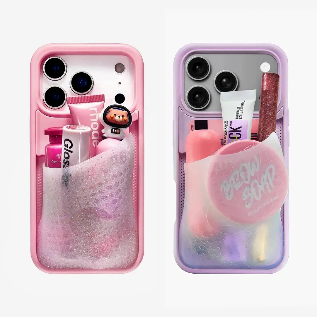 Capa de Celular Transparente Rosa IG Popular Ninja Labs para iPhone 17 16 15 14 Pro Max, Capa Carteira Flexível de Silicone Líquido