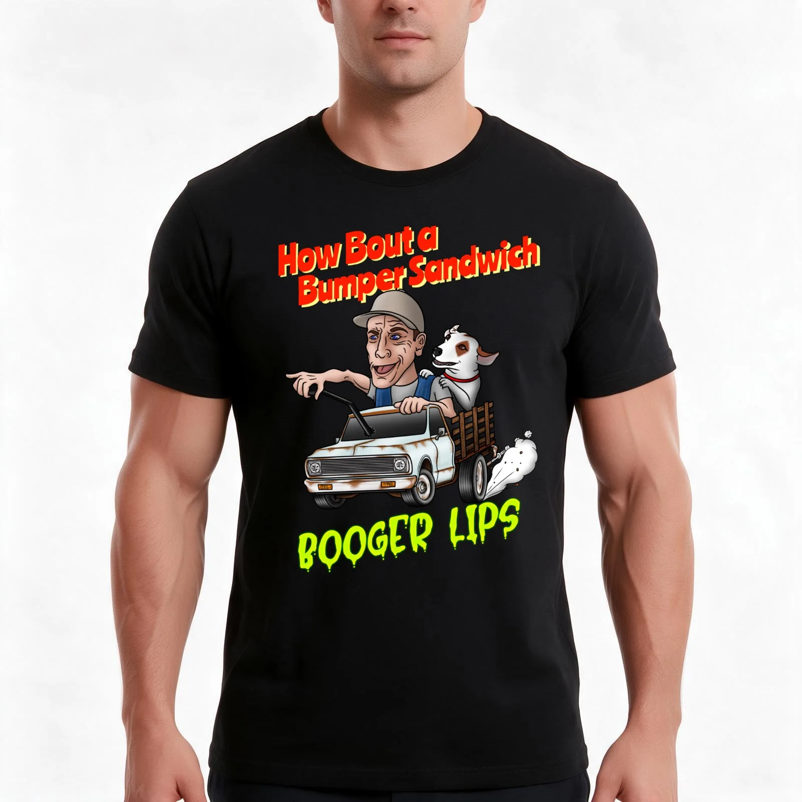 Bumper sandwich T-Shirt, Summer Casual Cotton Tee, Oversized Streetwear Tops, Vintage Graphic Print, Loose Fit Short Sleeve