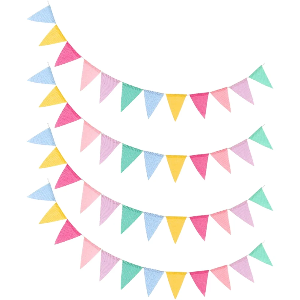 

4Pcs Versatile Linenette Bunting Triangle Banner Hanging Decor Party Supplies Garland
