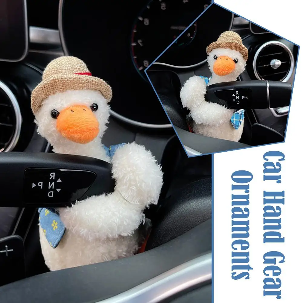 Car Shifter Lever Ornaments Plush Vest Duck Clutch Hat Straw And Duck Cartoon Wiper Decorative Guard Decoration Turn S T0k2