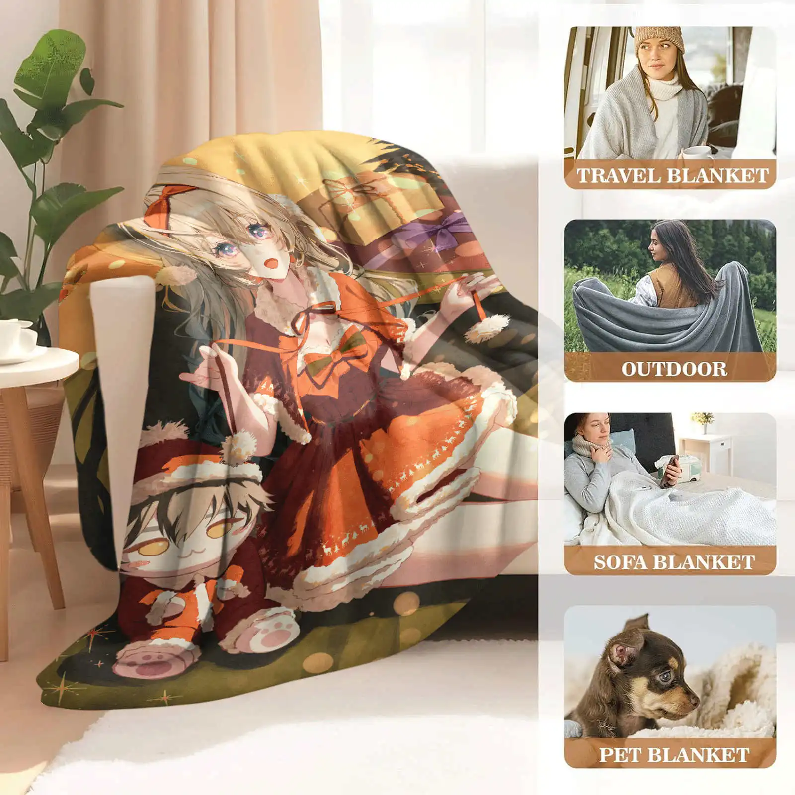 Genshin Impact Furina Flannel Throw Blanket Warm Quilt for Winter Foldable Beach 3