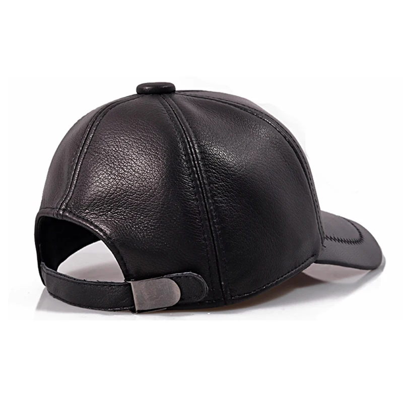 2023 New Men Spring Winter Genuine Leather Black Metal Standard Baseball Caps Male Outdoor Snapback Golf Hat Sports