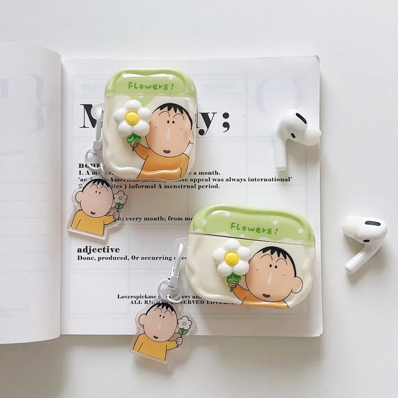 

Hot Anime Shinchan Series Earphone Cover Kawaii Cartoon Character Sending Flowers Modeling Creative Cute Earphone Case