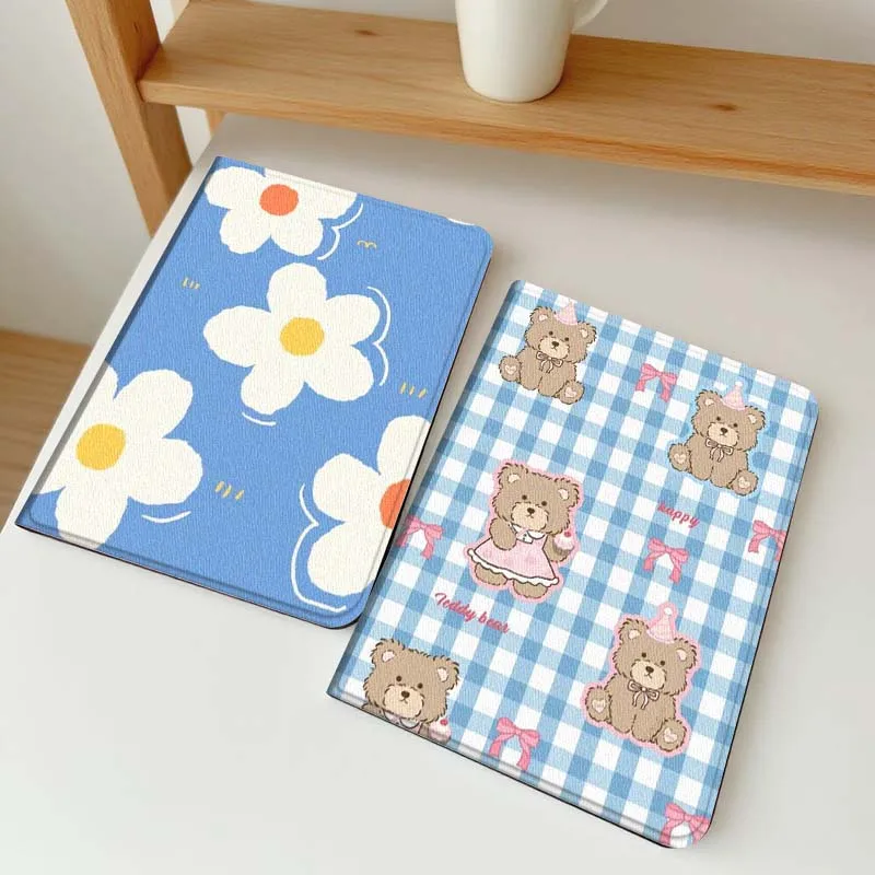 

Cartoon White Flower Blue Tablet Case For Apple iPad Air Pro mini 1 2 3 4 5 6 7 8 9 11 M2 M3 M5 M4 5th 6th 7th 10th 11th Gift