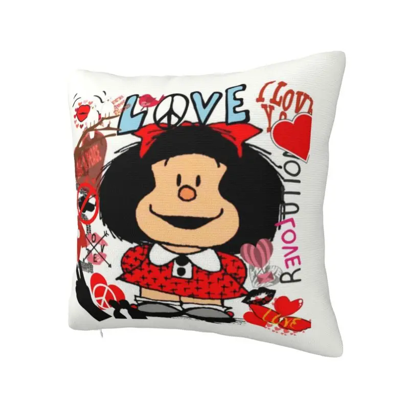 Love And Mafalda Surrounded By Hearts Throw Pillow Fashion Manga Cartoon Luxury Cushion Cover Soft Pillowcase