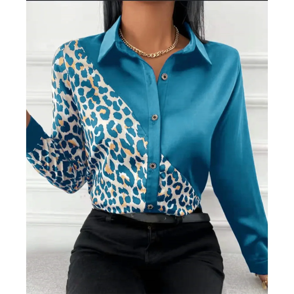 Women's Shirt & Blouses Elegant Flower Shirt Leopard Print  High Quality Long Sleeve Fashion Large Size Female Clothing Blouse 