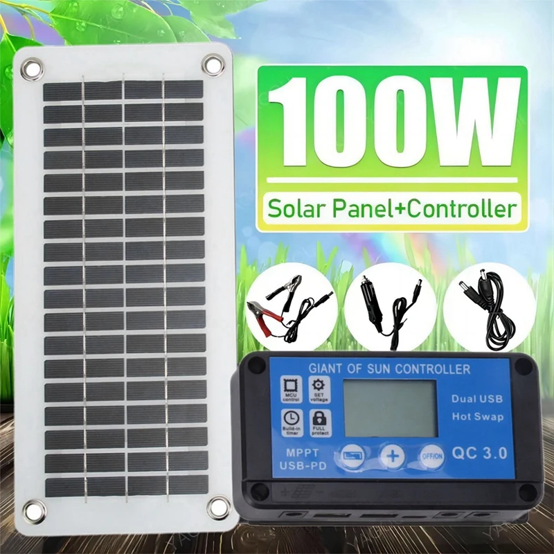 ABKD Mono-Polycrystalline Solar Panel Waterproof Controller Kit With Connection Cable 12V24V Charging Protection Battery Kit