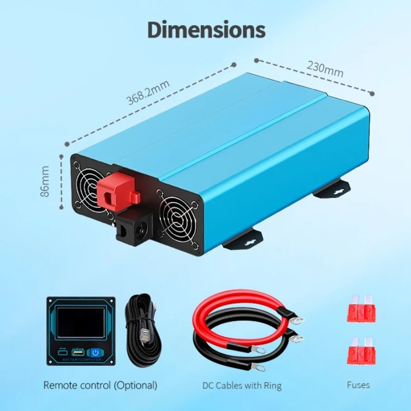 1500 Watt Pure Sine Wave Automotive Power Inverter | 12V DC to 110V/220V AC | RV/Truck/Outdoor Converter