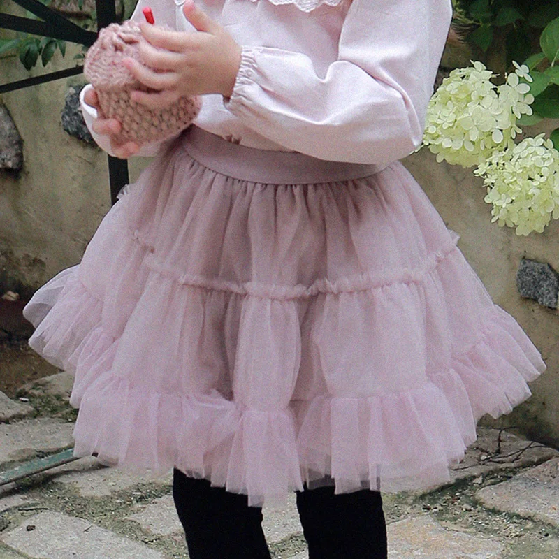 

Children Clothing Kids Casual Skirt Spring Autumn 2024 New Fashionable Korean Style Sweet Solid Color Puffy Soft Yarn Skirt