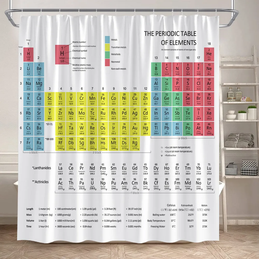 Periodic Table Shower Curtain Modern Fun Chemistry Elements For Students Home Decor Polyester Fabric Bathroom Curtain With Hooks