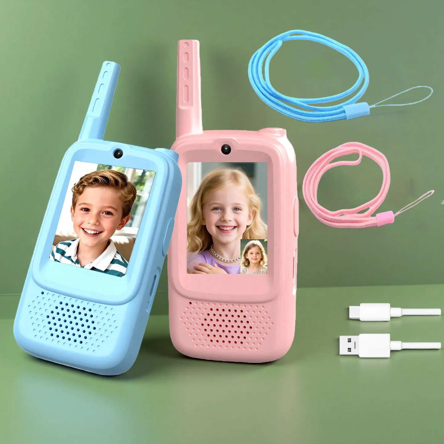 Video-walkie-talkies voor kinderen, oplaadbare walkie-talkies voor kinderen, binnen- en buitenspeelgoed voor spel, feest, kamperen, kerstcadeau