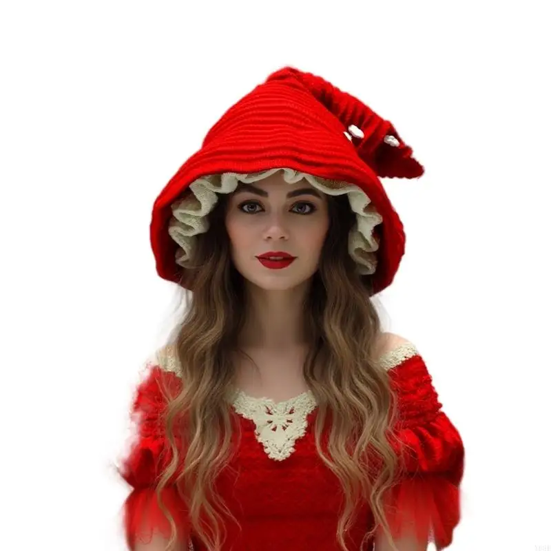 Wire Brim Long Tail Witch Hat Knitted Hoodie Hat For Halloween Party Gathering Masquerade Event Cosplay Accessory Headwear Y08E