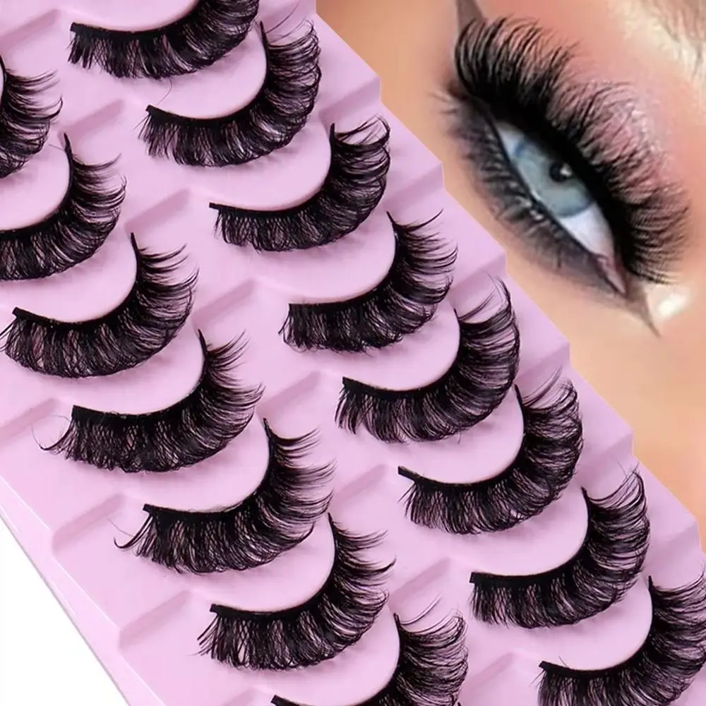 10 Pairs Dramatic Fluffy Russian Strip False Eyelashes D Curl Natural 3D Three-Dimensional Lashes for Eyelash Extensions