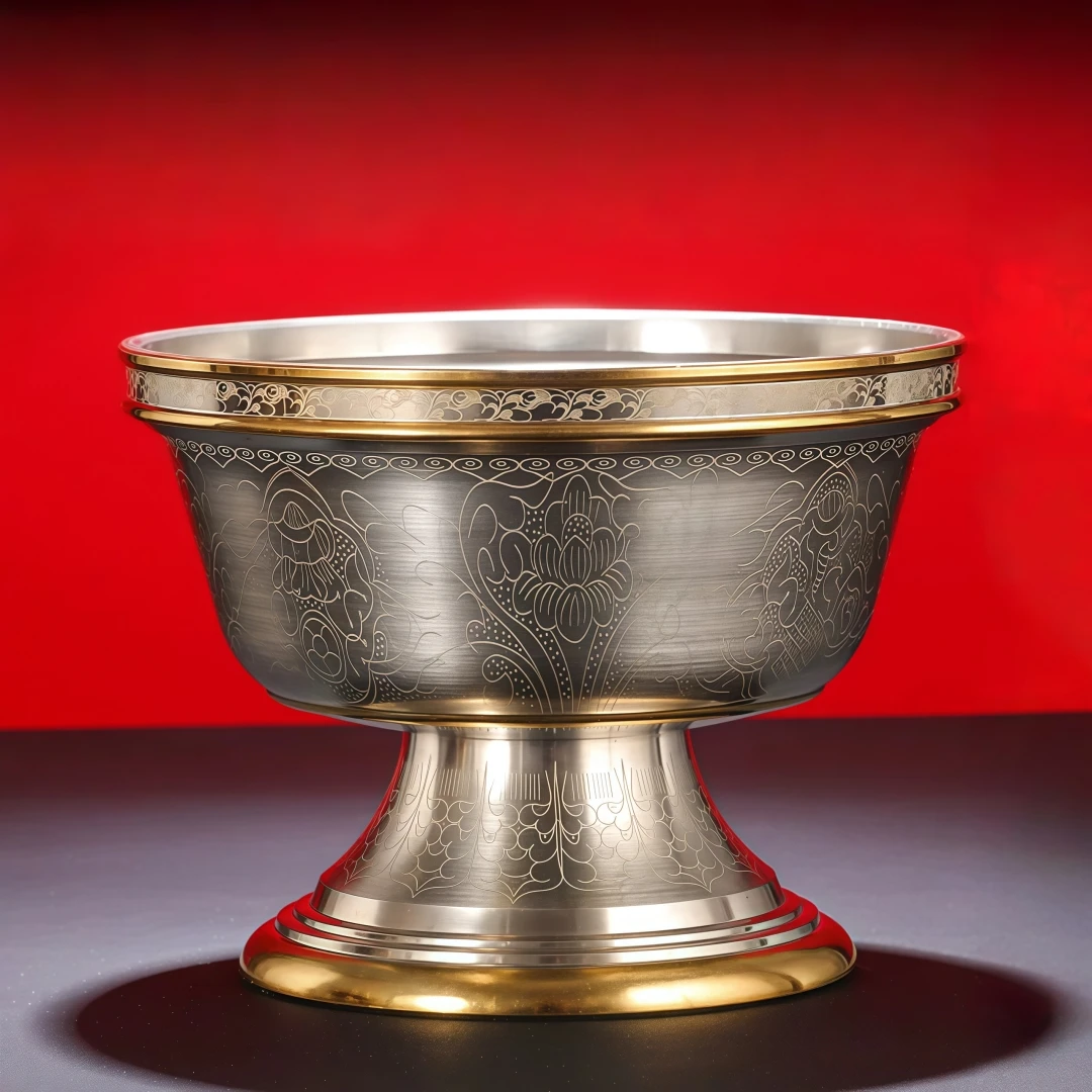 Tibetan Copper Offering Bowls Decorative Holy Water Cups with Eight Auspicious Symbols for Buddhist Altar And Meditation