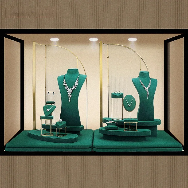 

Jewelry display stand, earrings, bracelets, jewelry display rack, green microfiber jewelry counter, display props