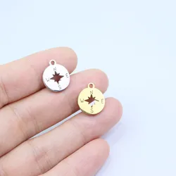 10pcs Wholesale Stainless Steel Vacuum Plated Antiallergy Shiny Sea Compass Charms Pendant DIY Jewelry Necklace Earrings