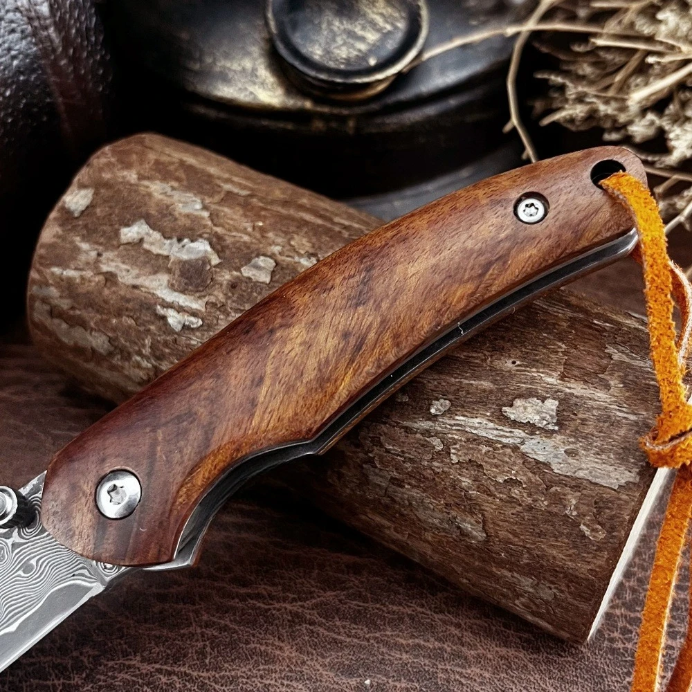 المشي لمسافات طويلة الصيد أداة EDC مقبض الخشب الملون عالية الجودة دمشق جيب سكين للفرد حمل سكّين متعدّد الاستخدامات سكين القطع في الهواء الطلق #5