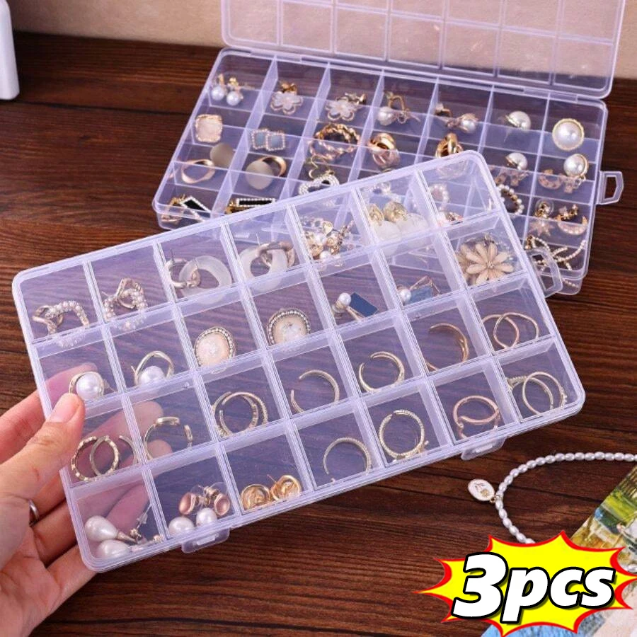 

Transparent Plastic Storage Jewelry Box Compartment Adjustable Container For Beads Earring Box For Jewelry Rectangle Box Case