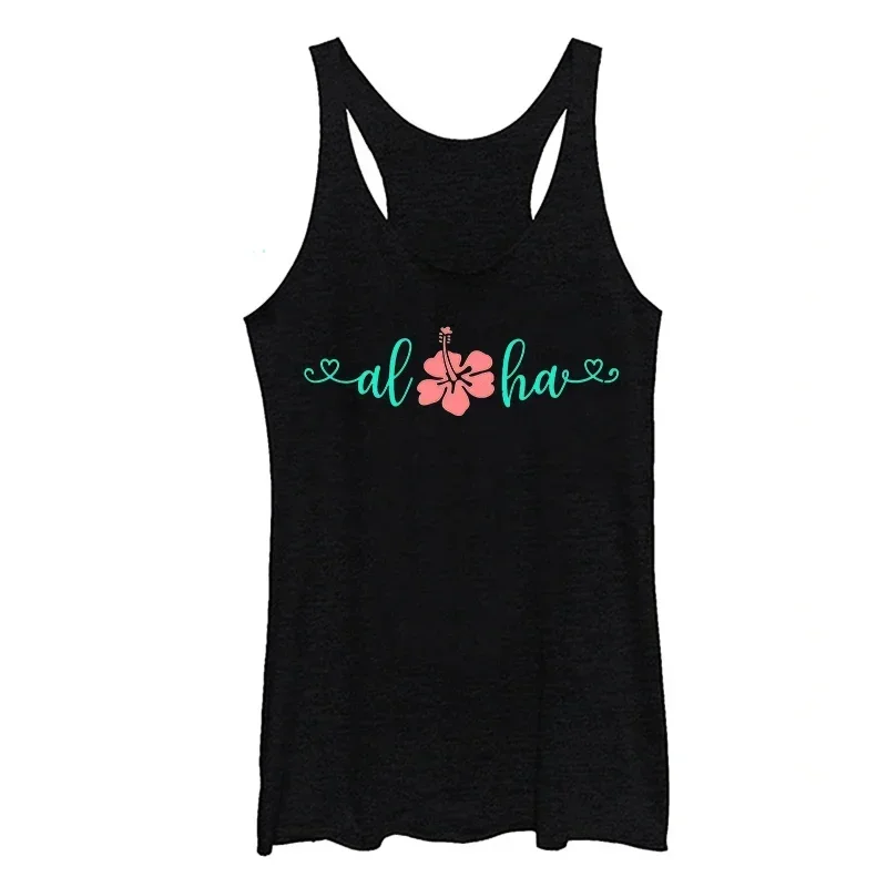 

Pink Aloha Tops Sexy Women Clothing Hawaiian Tank Top Hawaiian Travel Vest Summer Vacation White Top L