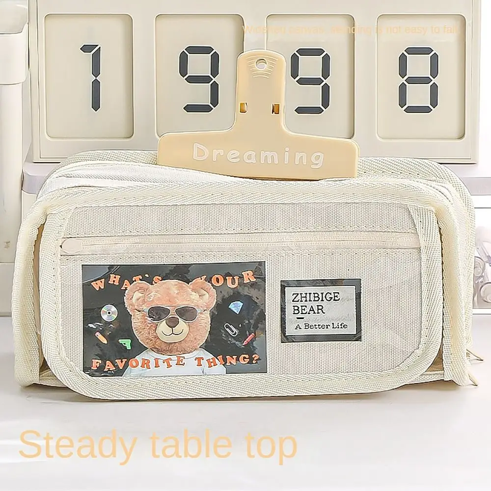 6Layers Pencil Case Transparent Window Mesh Pocket Badge Pen Bag Multi-functional Pen Slots Stationery Storage Pouch