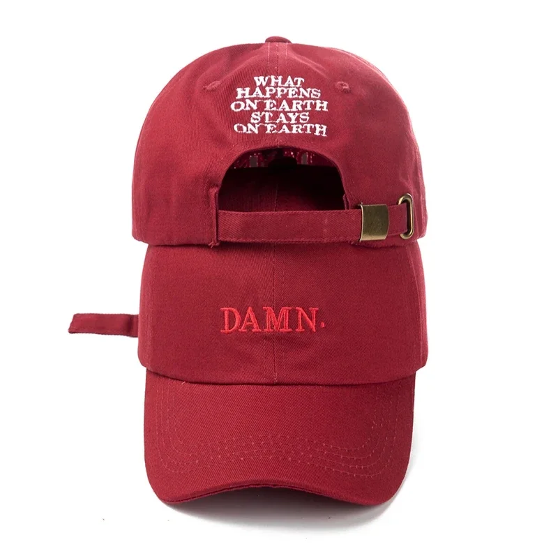 DAMN-Haftowane czapki dla mężczyzn i kobiet, Hip Hop, ShinCharacter Lamar, Niestrukturalne, Czapka z daszkiem