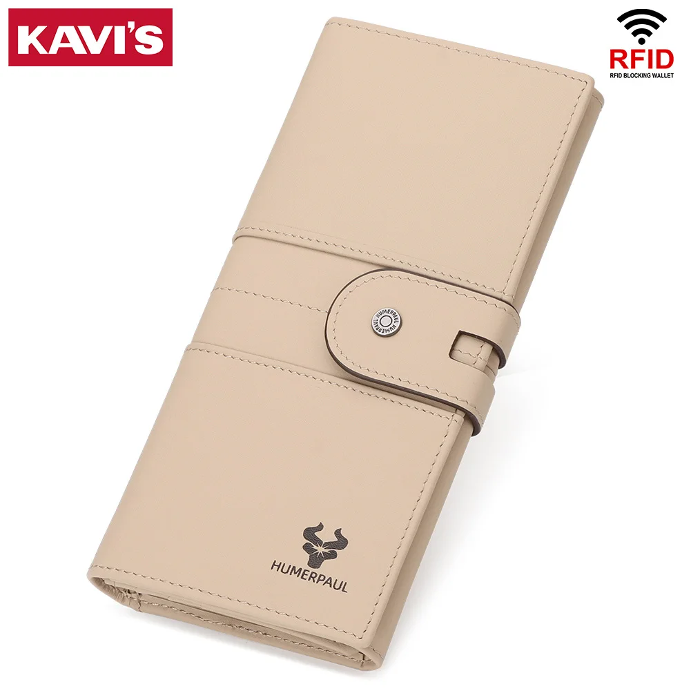 KAVIS Women's Wallets Genuine Leather Multi Card Slots Money Bag Trifold Wallet with Phone Pocket Fashion Clutch Rfid Carteras