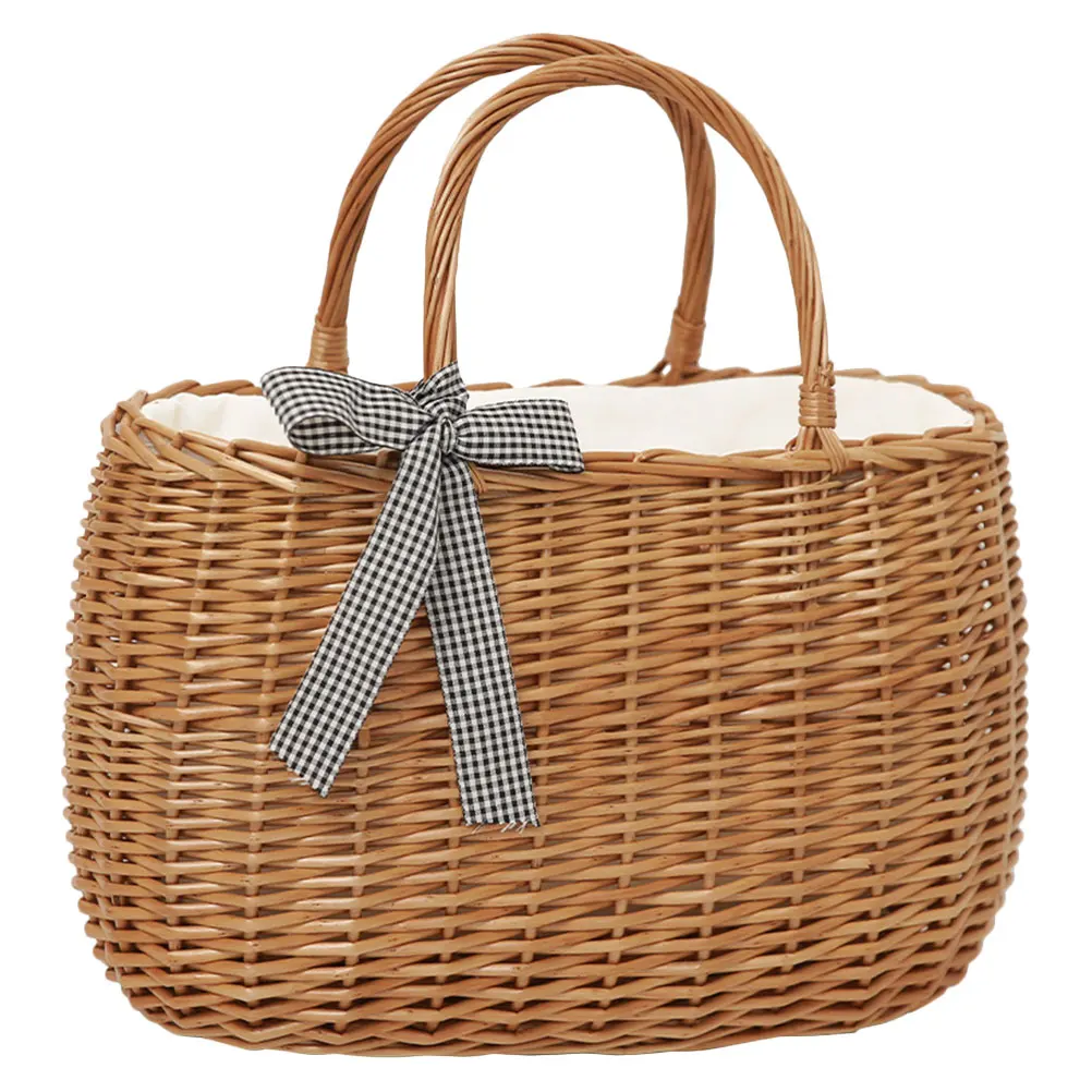 

Rattan Handwoven Basket Woven Storage Container Portable Kitchen Counter Top Flower Plant Baskets Healthy Material