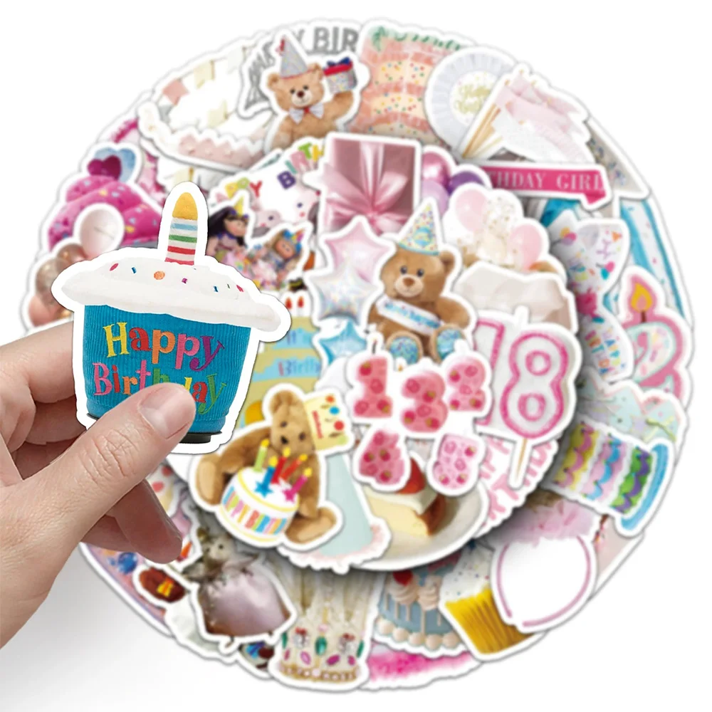 

10/30/50pcs Cute Happy Birthday Theme Party Stickers INS Style Graffiti Decals Decoration DIY Scrapbook Phone Suitcase Sticker