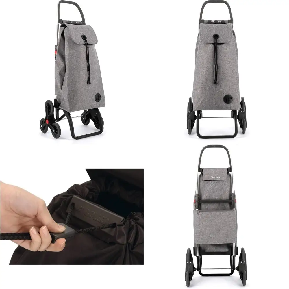 Carro de compras plegable Maxi Tweed de 6 ruedas para escaleras: gris, duradero y portátil