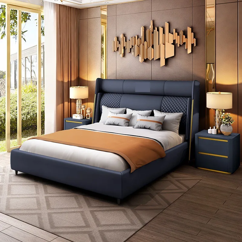 

Nordic 1.8 first-layer cowhide bed modern simple atmosphere light luxury bed large apartment villa