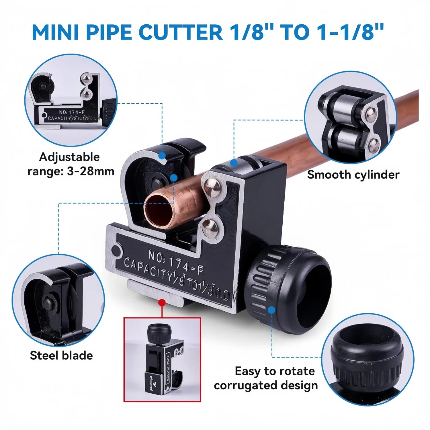 Copper Pipe Cutter Kit Mini Tube Cutter Deburring Tool Pipe Reamer Needle File Set Cleaning Brush for Automotive HVAC Plumbing view 3
