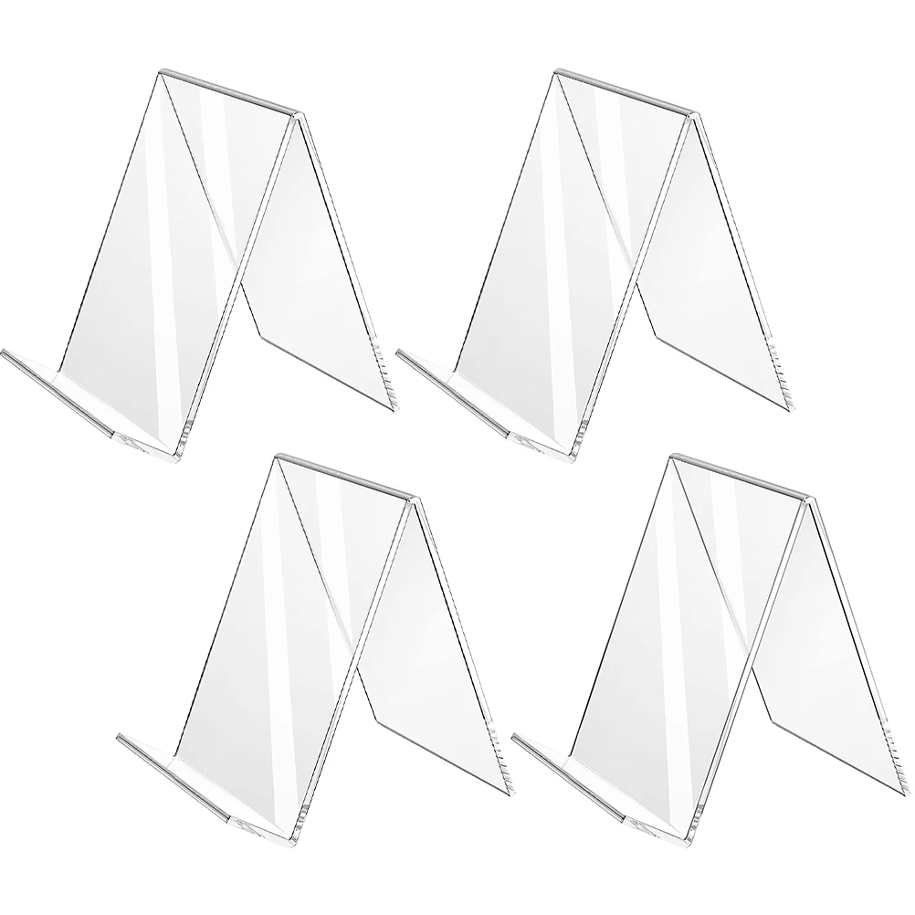 

4pcs Acrylic Bookshelf Display Stand 100x115x130mm Simple Shaped Slanted Rack Storage Price Holder Desktop Menu Sign Holders