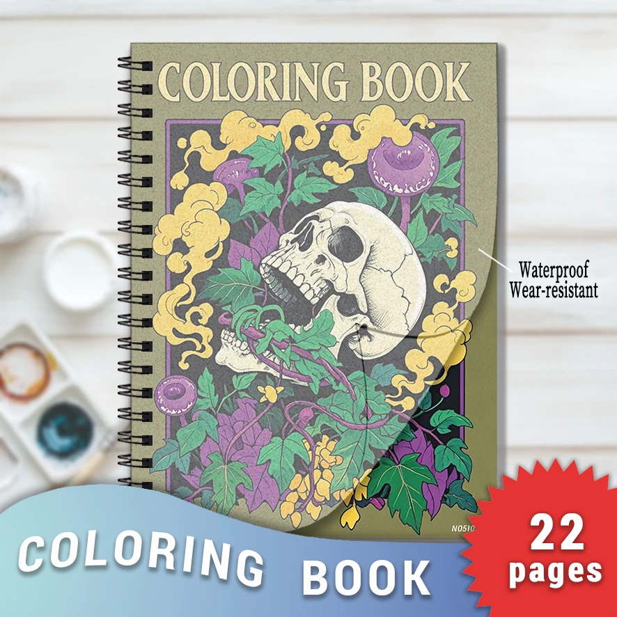 Skull Coloring Book for Adults - 8.3x11.2 inches 22 pages coloring book - helps relieve stress and soothe emotions