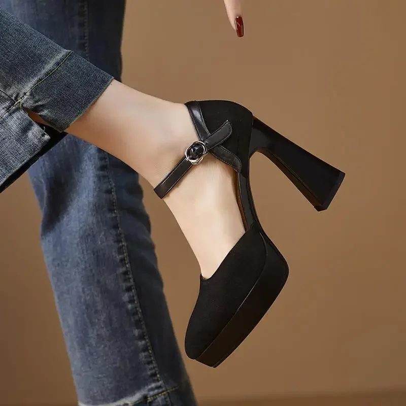 Pointed Toe Block Heel Office Pumps High Heels Woman Footwear Platform Chunky on Heeled Apricot Shoes for Women A Fashion E Shoe