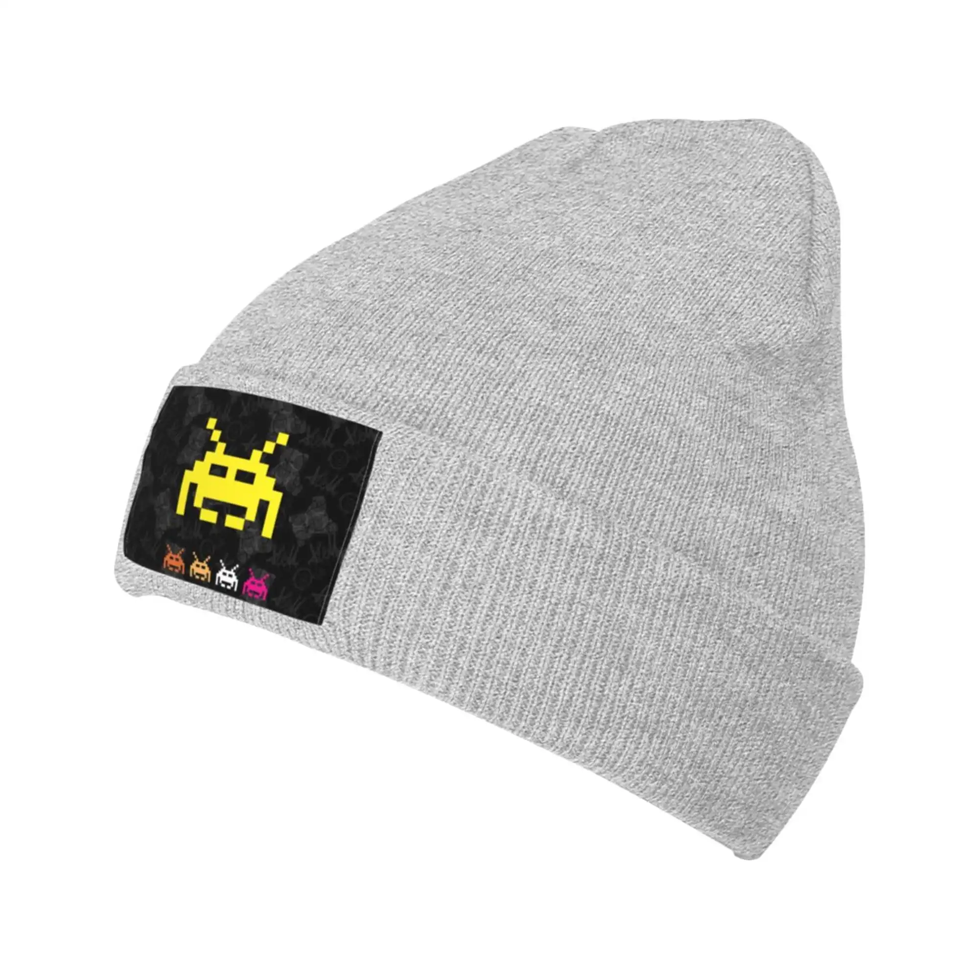 UFO Invader Alien Space Game Knit Beanie Hat , Winter Cap Soft Warm Classic Hats For Men Women Gray
